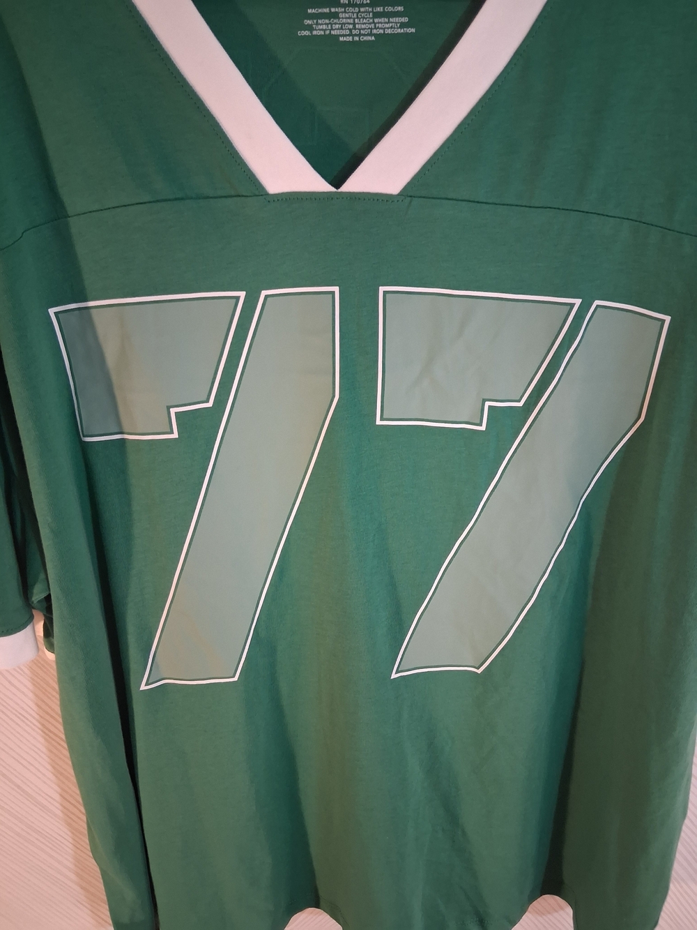 Grayson Threads Green V-Neck Jersey with Light-Green 77 Graphic